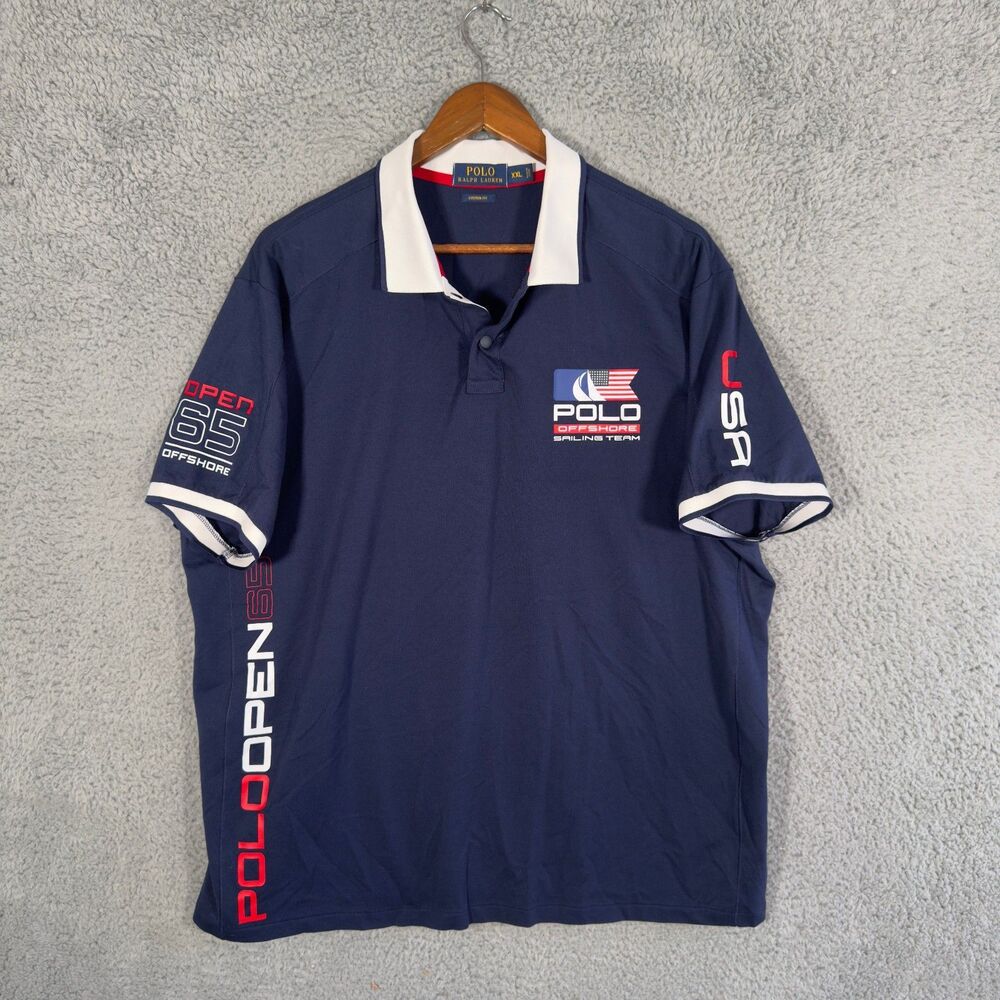 Ralph Lauren Polo Shirt Mens XXL Blue Offshore Sailing Team USA Open 65 Racing